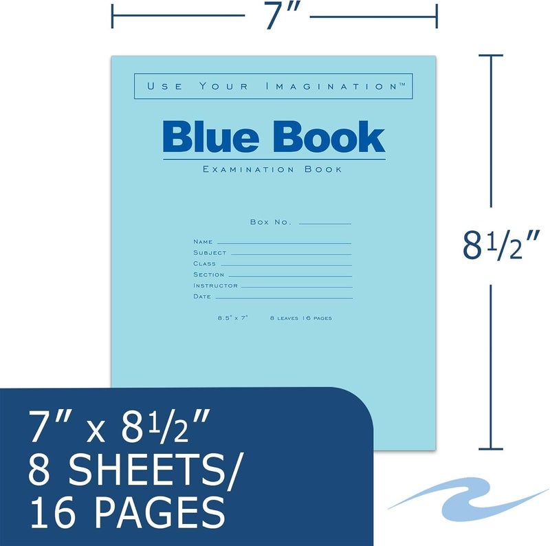 Roaring Spring Exam Blue Books, 10 School Examination Booklets, 8.5" x 7", 8 Sheets/16 Pages, Wide-Ruled with Margin Student Testbook, Made in USA - Image 2
